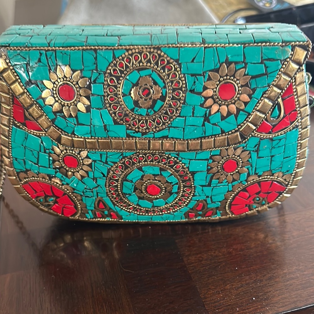Mosaic Turquoise and Red Clutch